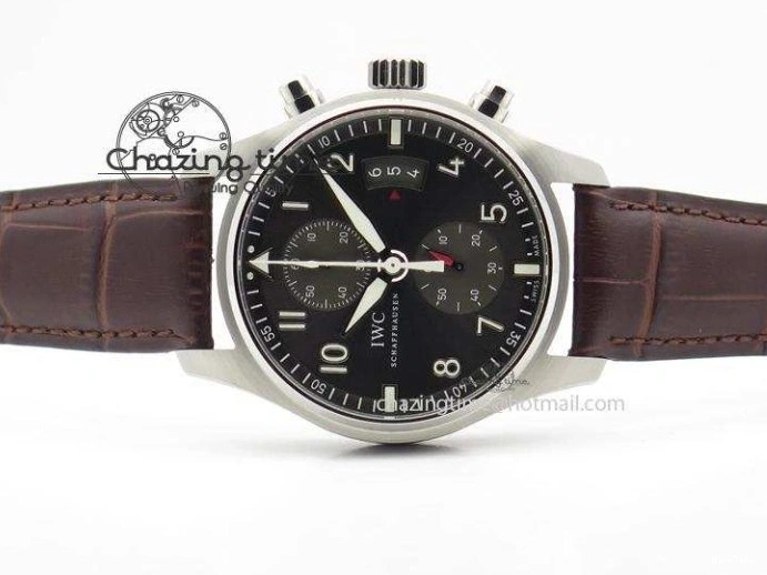 MIROTIME 0204 Cozy Pilot Chrono SS IW387802 V6F 1:1 Best Edition On Brown Leather Strap A 7323